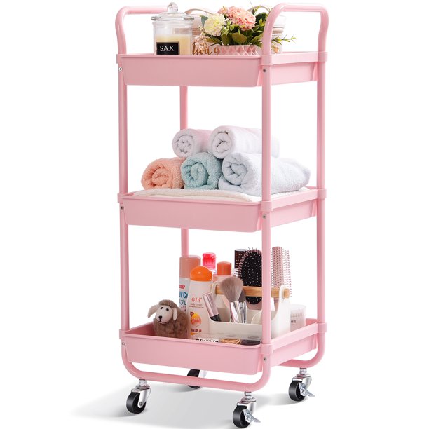 KINGRACK 3 Tier Rolling Cart, Small Utility Cart, Storage Rolling