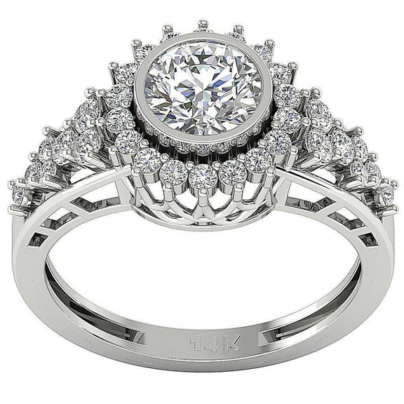 Cluster Halo bezel Set Women's Engagement Ring For Her Gift 1.9 Ct Diamond 14K White Gold Over