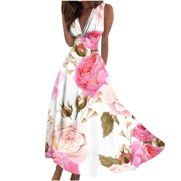 Vestido Corto de Verano de Moda sin Mangas con Cuello en V Impreso Vestido Casual Grande Del Doblado para Diario