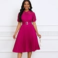 thumbnail image 3 of Womens Summer Pleated Midi Dress Casual Floral Lace Belted A-Line Flowy Dresses, 3 of 5