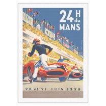 1959 Grand Prix - 24 hours of Le Mans France - Endurance Racing - Vintage Car Racing Poster by Michel Bélignod c. 1959 - Fine Art Rolled Canvas Print 27in x 40in