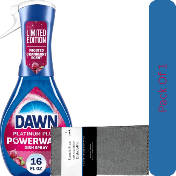 Dawn Powerwash Cranberry Scent Dish Soap Spray 16 fl oz Starter Kit with Microfiber Solid Color Dishcloth by BundleEase