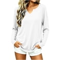 thumbnail image 4 of SHTXOZHI Women's Long Sleeve T-shirts Casual Notch Neck Loose Shirts Solid Color Basic Tee Tops, 4 of 7