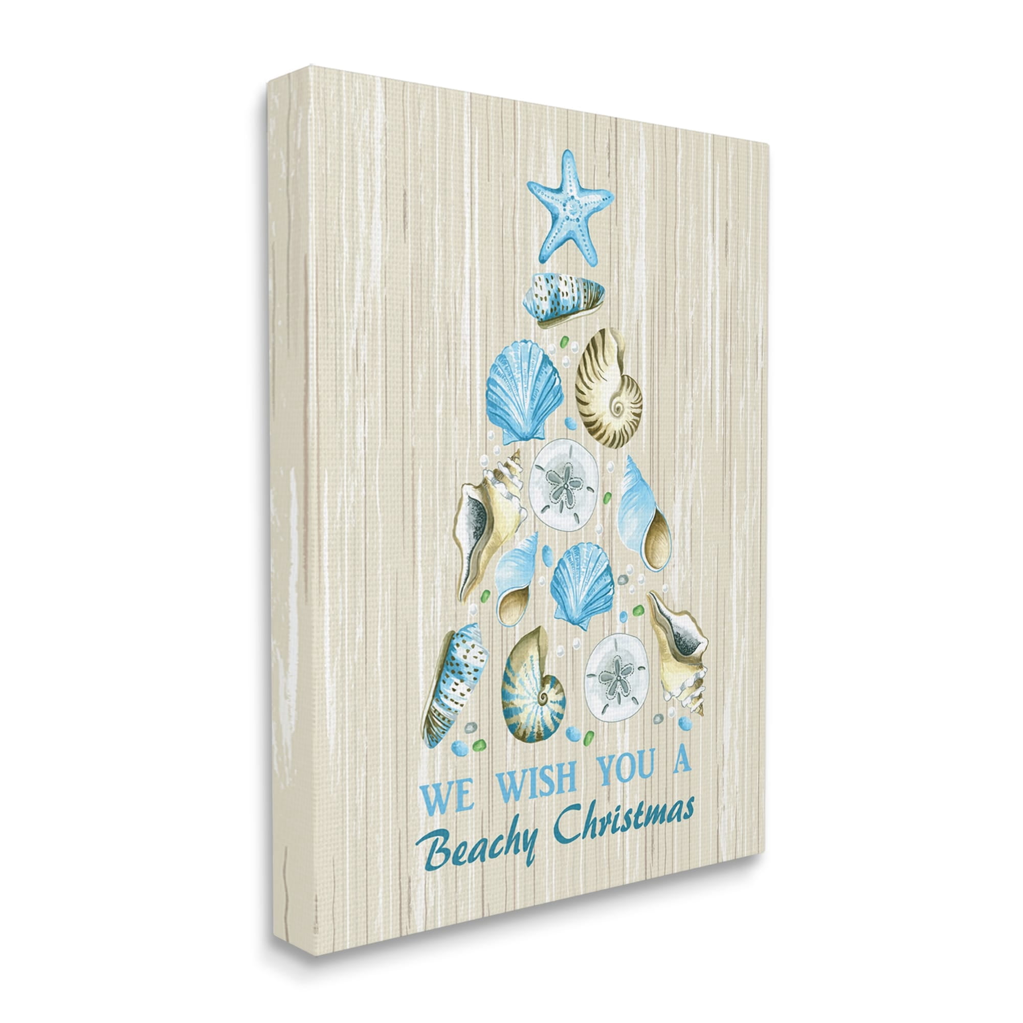 Beachy Christmas Seashell Tree Rustic Pattern Design Coastal Graphic Art Gallery-Wrapped Canvas Print Wall Art