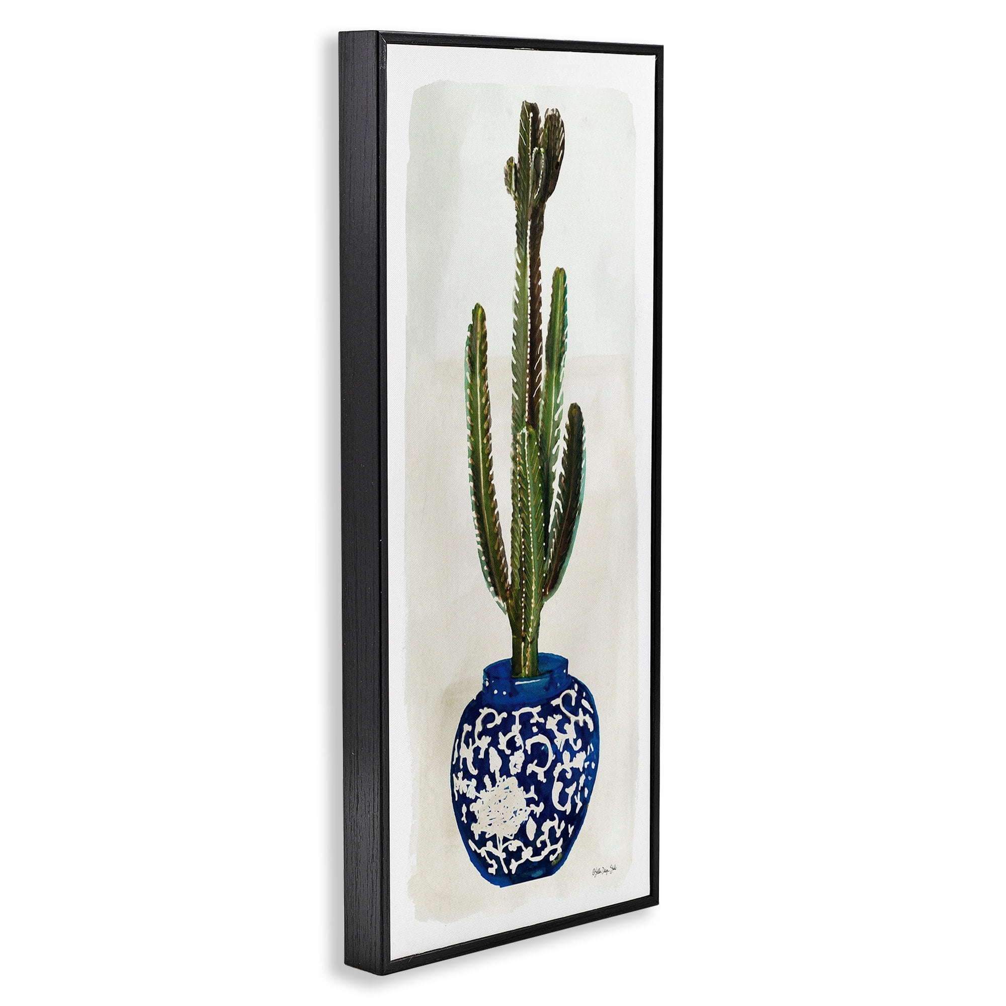 Stupell Cactus in Blue Ornate Vase Succulent Still Life, 10 x 24, Framed Wall Art - Multi-Color
