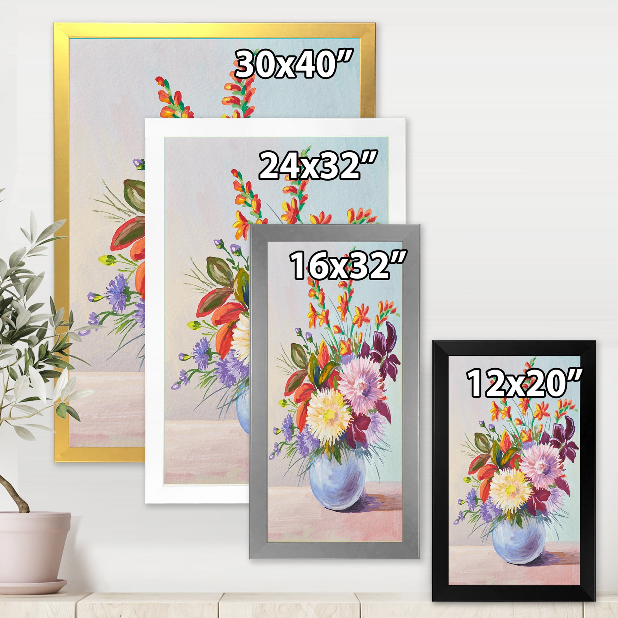Designart 'Still Life With Asters On Colorful Flowers In Vase' Traditional Framed Art Print