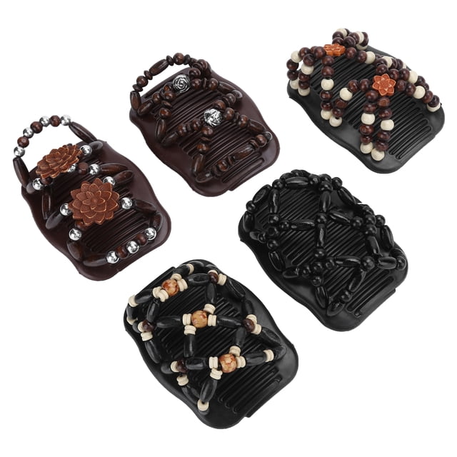 5 Uds. De Cuentas De Madera, Peineta Doble Con Clip, Accesorios Para El Cabello Elásticos Para Mujer, Herramienta De Peinado