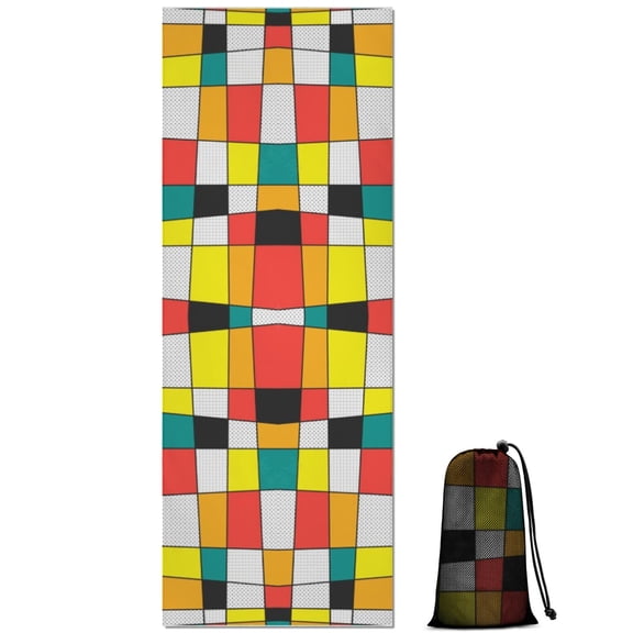 Rainbow Checkered Pattern Hot Yoga Mat Towel Non Slip for Hot Yoga - Quick-Drying Yoga Mat Cover with 4 Corner Pockets with Travel Bag - Hot Yoga Towel Non Slip Grip Moisture Wicking Sweat 70"x26"