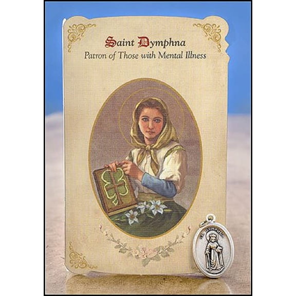 6pc Patron Saints of Healing St. Dymphna (Mental Illness) Healing Holy Card with Medal