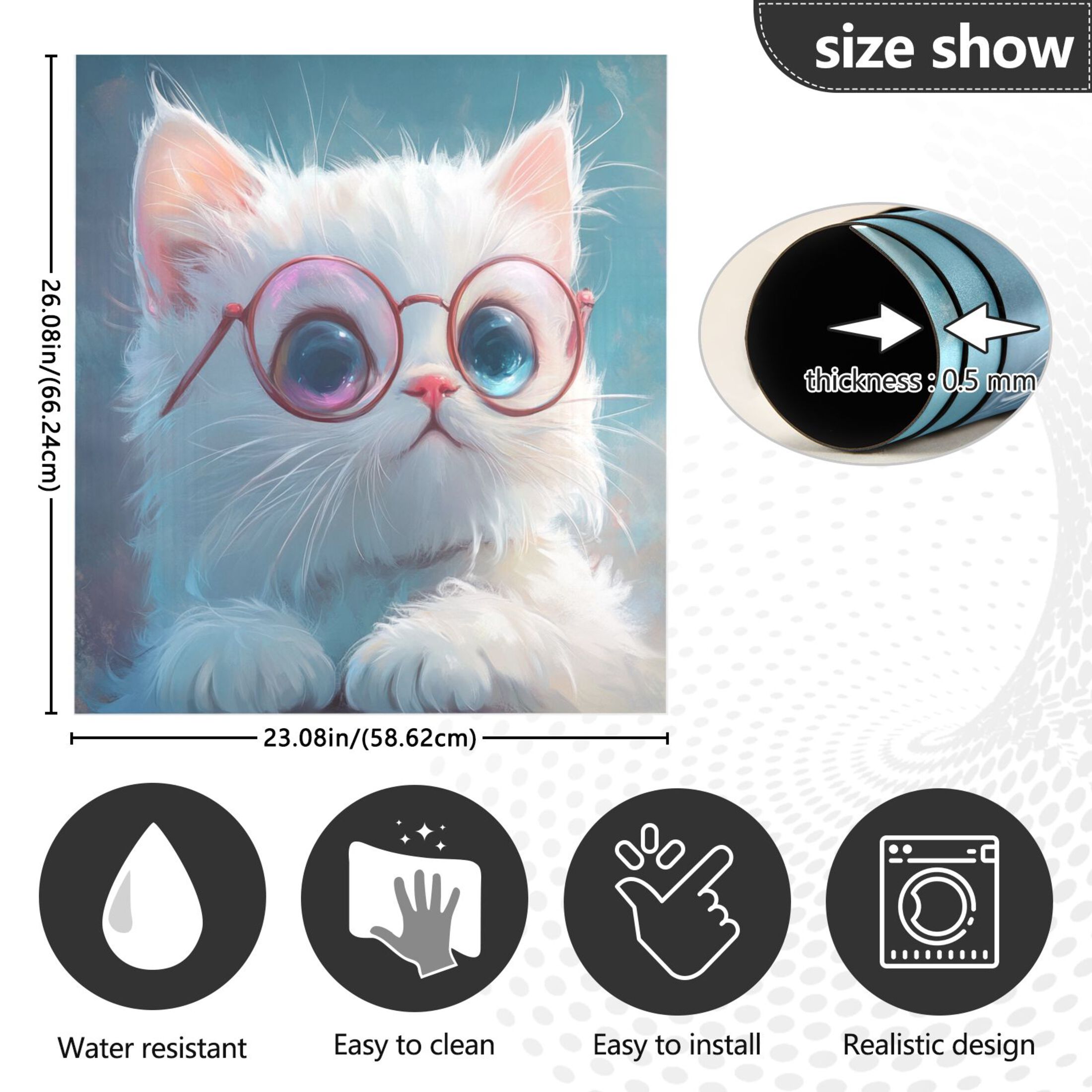 Dishwasher Magnetic Sticker 23x26 Inch Refrigerator Magnetic Sticker Washing Machine Magnetic Sticker Kitchen Panel Magnetic Sticker Home Decor Super Cute Cat with Glasses