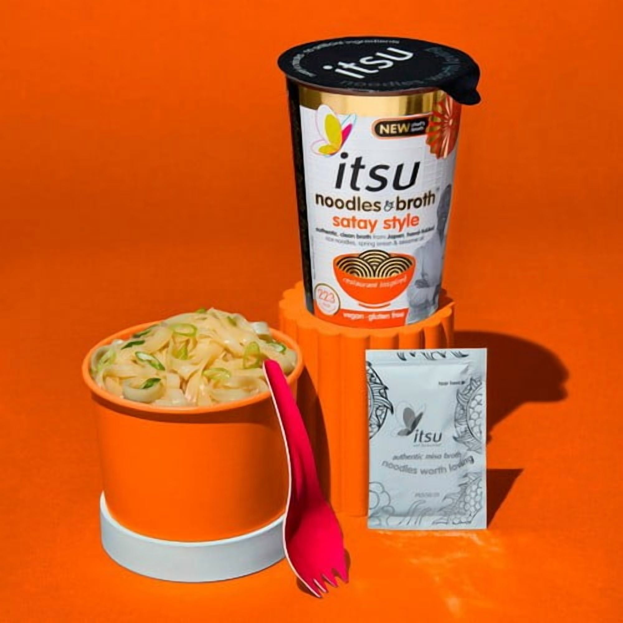 itsu satay style instant noodles & broth pot 64g, British Import (Pack of 3)