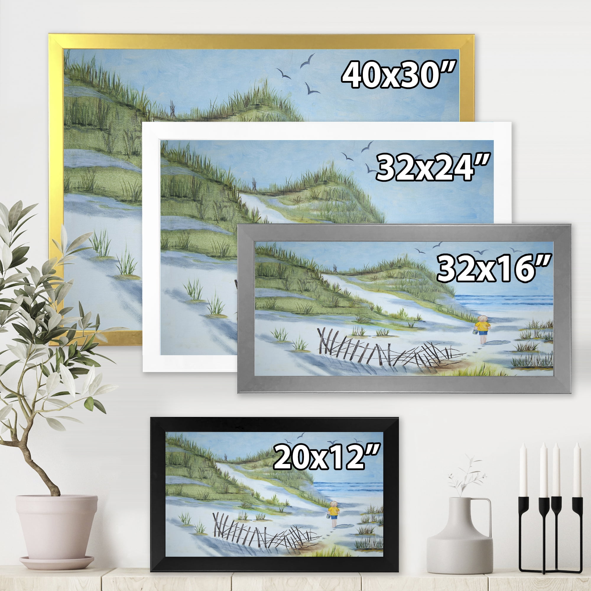 Designart 'Child Walking to The Beach' Nautical & Coastal Framed Art Print