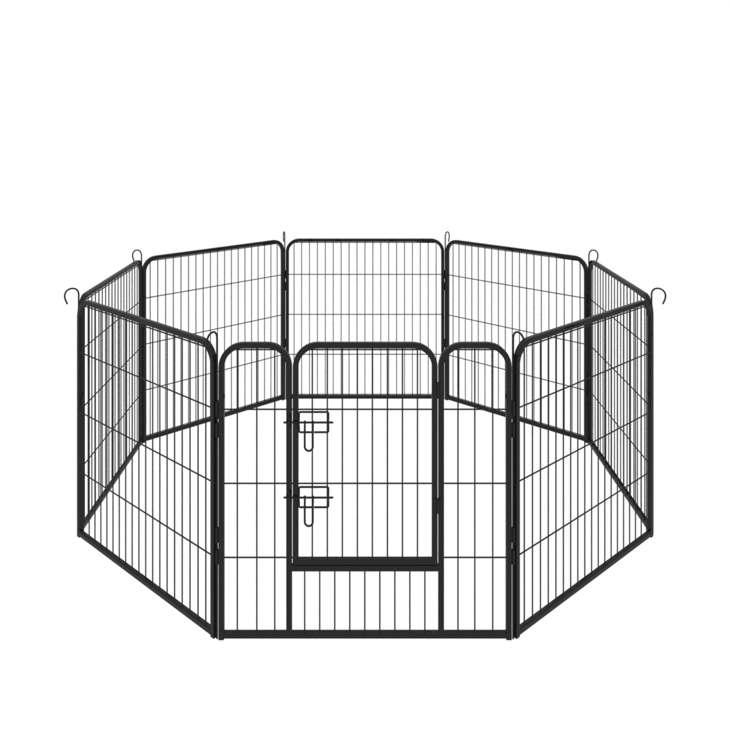 Aukfa Dog Playpen- 8 Panels 31.5" Metal Pet Dog Run Fence for Indoor and Outside Use- Foldable- Portable- Black