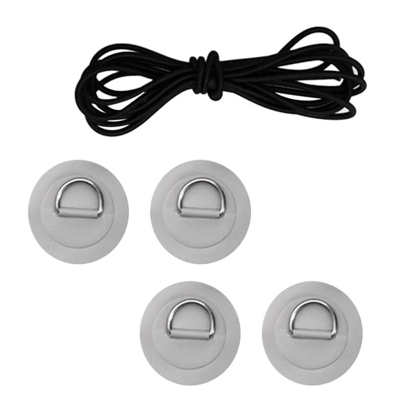 Toygogo 4 Piezas De Acero Inoxidable D Ring Pad PVC Patch Boat Deck Negro ElasticBungee Rope Kit para Stand Up Paddle Board