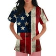 thumbnail image 3 of 4Th Of July Scrub Tops Women, Tops Plus Size V Neck Short Sleeve Workwear With Pockets Red White And Royal Blue American Flag Top Christmas Green Scrubs Tank Top Tank Shirts (5XL, Deep Red) ZMTing, 3 of 3
