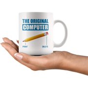 Funny Computer Science Coffee Mug The Original Computer 11 oz Programming Computer Programmer Gag Joke Geek Nerd Gift Ideas Pencil Erase Delete Novelty Ceramic Coffee Tea Cup Mug White
