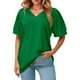 thumbnail image 1 of Camiseta holgada de manga corta y cuello en V para mujer: diseño con mangas abullonadas, cómoda mezcla de poliéster y spandex para uso informal, 1 of 8