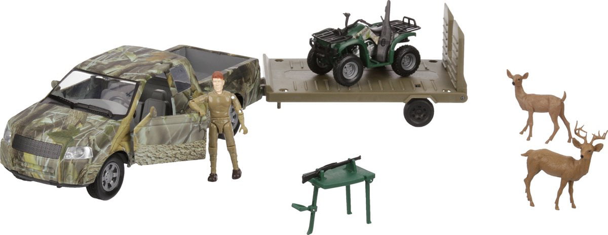 Wild Hunting Playset Camo Pick-Up Truck w/ ATV or Jon Boat on Trailer  (Assorted) その他