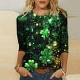 thumbnail image 1 of Lolmot T-Shirt à Col Rond Imprimé de la Saint-Patrick pour Femmes, Manches Trois Quarts 3/4, Coupe Ample, 1 of 5