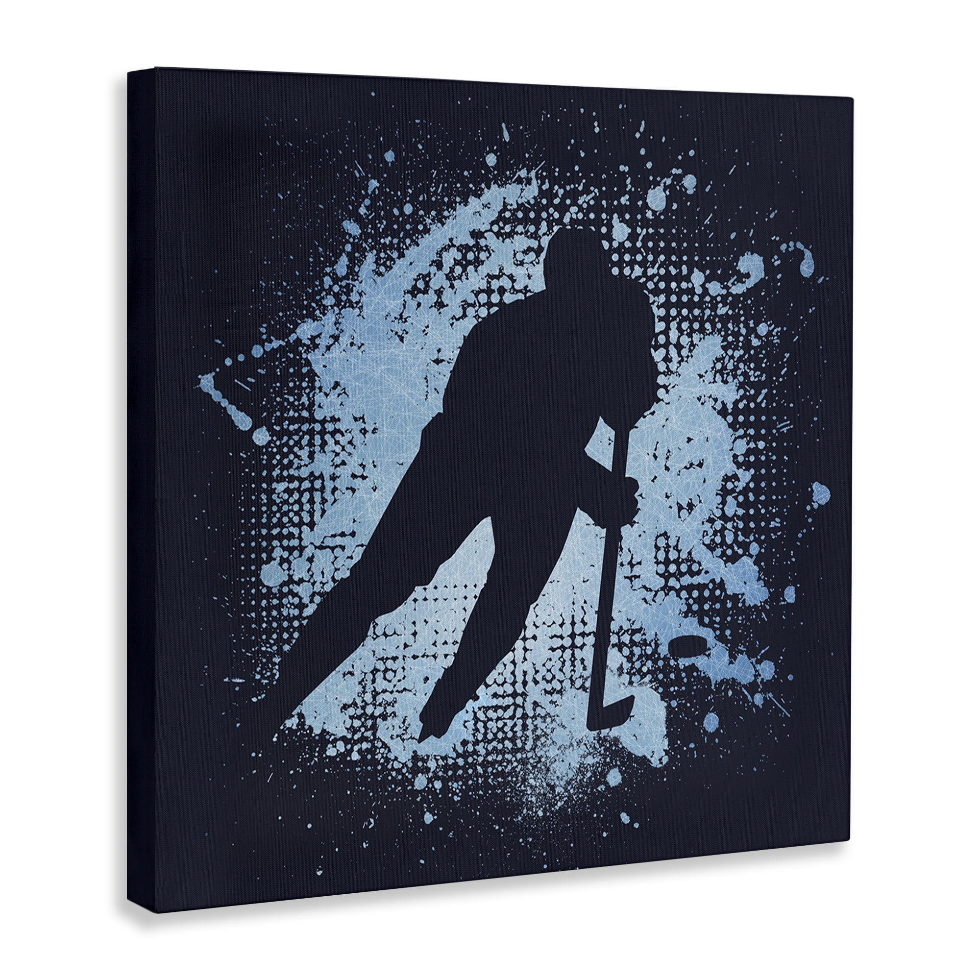 Stupell Industries Hockey Stance Blue Splash Sports Painting Gallery Wrapped Canvas Art Print Wall Art, 30 x 30