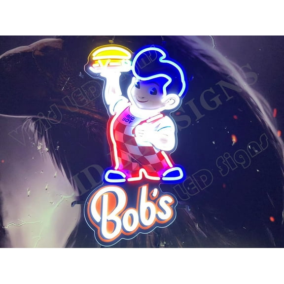 Queen Sense 24"x13" Big Boy Bob's Restaurant Burger LED Sign Light Neon Signs With Dimmer Party Home Wall Decor Lights W124BSBV2VVD-XLED