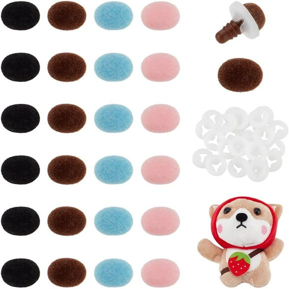 24 Sets Plastic Safety Noses 4 Colors Animal Safety Noses Flocky Craft Nose for Stuffed Amigurumi Teddy Bear Animal Puppet Crafts DIY Sewing Crafting Accessories