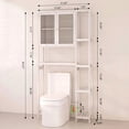 thumbnail image 5 of Bamboo Over the Toilet Storage Cabinet, 4-Tier Freestanding Bathroom Organizer with 2 Acrylic Doors, Toilet Paper Holder Hooks & Adjustable Shelves, White, 5 of 10