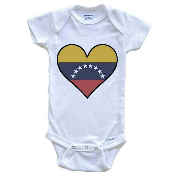 Venezuelan Flag Baby Bodysuit - Cute Venezuelan Flag Heart - Venezuela Baby Bodysuit, 0-3 Months White