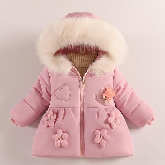 NAISIBABY Girls Parka Jacket Size 6, Zipper Fluffy Hooded Thicken Warm Puffer Coat Fashion Winter Quilted Outwear Pink(2-6T)
