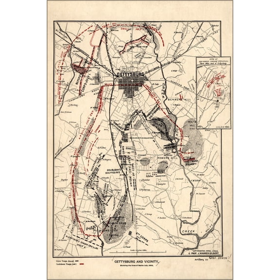 24"x36" Gallery Poster, map of battle of Gettysburg 1863 p10