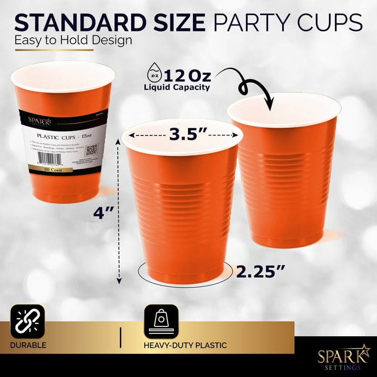 Disposable Plastic Cups, Orange Colored Plastic Cups, 12-Ounce Plastic  Party Cups, Strong and Sturdy Disposable Cups for Party, Wedding,  Christmas