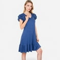 thumbnail image 3 of Women's Ruffle Sleeve V-Neck Dress with Tiered Hem and Relaxed Fit - X Large, Navy, 3 of 7