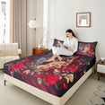 thumbnail image 5 of Feelyou Cartoon Wolf Teens Twin Sheet Sets, Romantic Jungle Animal Twin Fitted Sheet, Red Anniversary Rose Flat Sheet, Ultra Soft Bedroom Decor, 3-Piece, 5 of 8