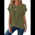 thumbnail image 3 of Camisetas para Mujer, Camisetas Informales con Mangas Murciélago Lisas y Dobladillo Cruzado, Camisetas Ajustadas A Verde Oliva S, 3 of 7