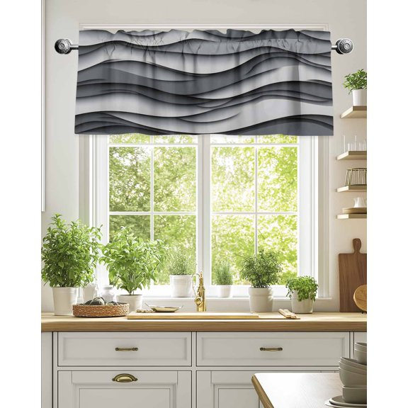 Curtain Valance for Windows,Grey Gradient Ombre Abstract Geometric Kitchen Valances Rod Pocket Short Curtains,Water Ripple Art Window Treatment Panel for Bedroom Bathroom 54"x18"