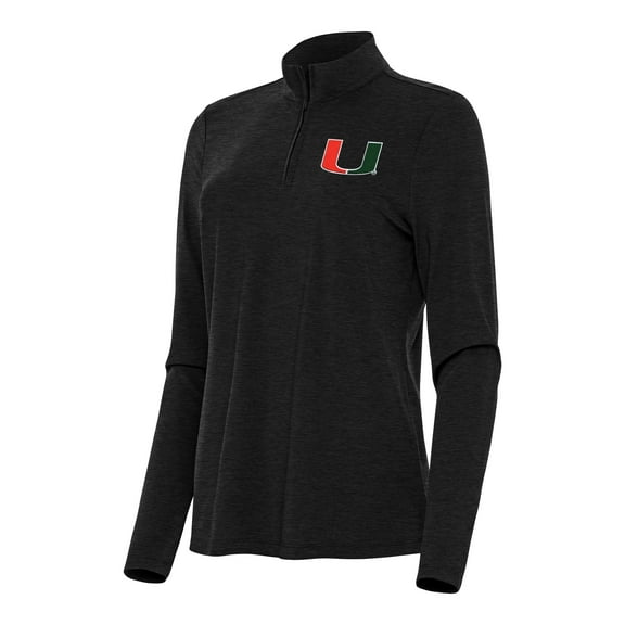 Women's Antigua  Heather Black Miami Hurricanes Bright Quarter-Zip Top