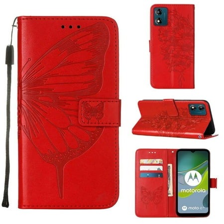 

Case for Motorola MOTO E13 Premium Leather Magnetic Embossing Butterfly Flip Cover