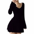 thumbnail image 2 of Nuoqisi Women's T Shirt Dress Long Sleeve V-Neck Floral Solid Slim Fashion Print Casual Loose Flowy Swing Dresses, 2 of 5