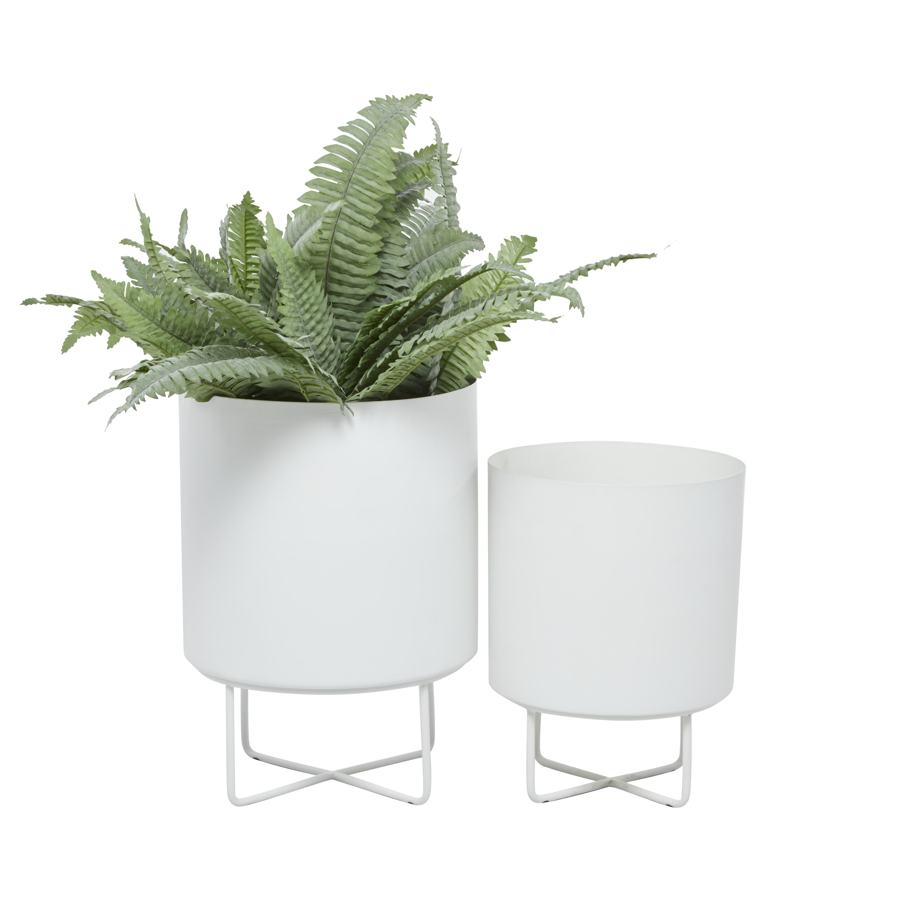 CosmoLiving by Cosmopolitan White Metal Indoor Outdoor Indoor Outdoor Planter, Set of 2 16", 13"H