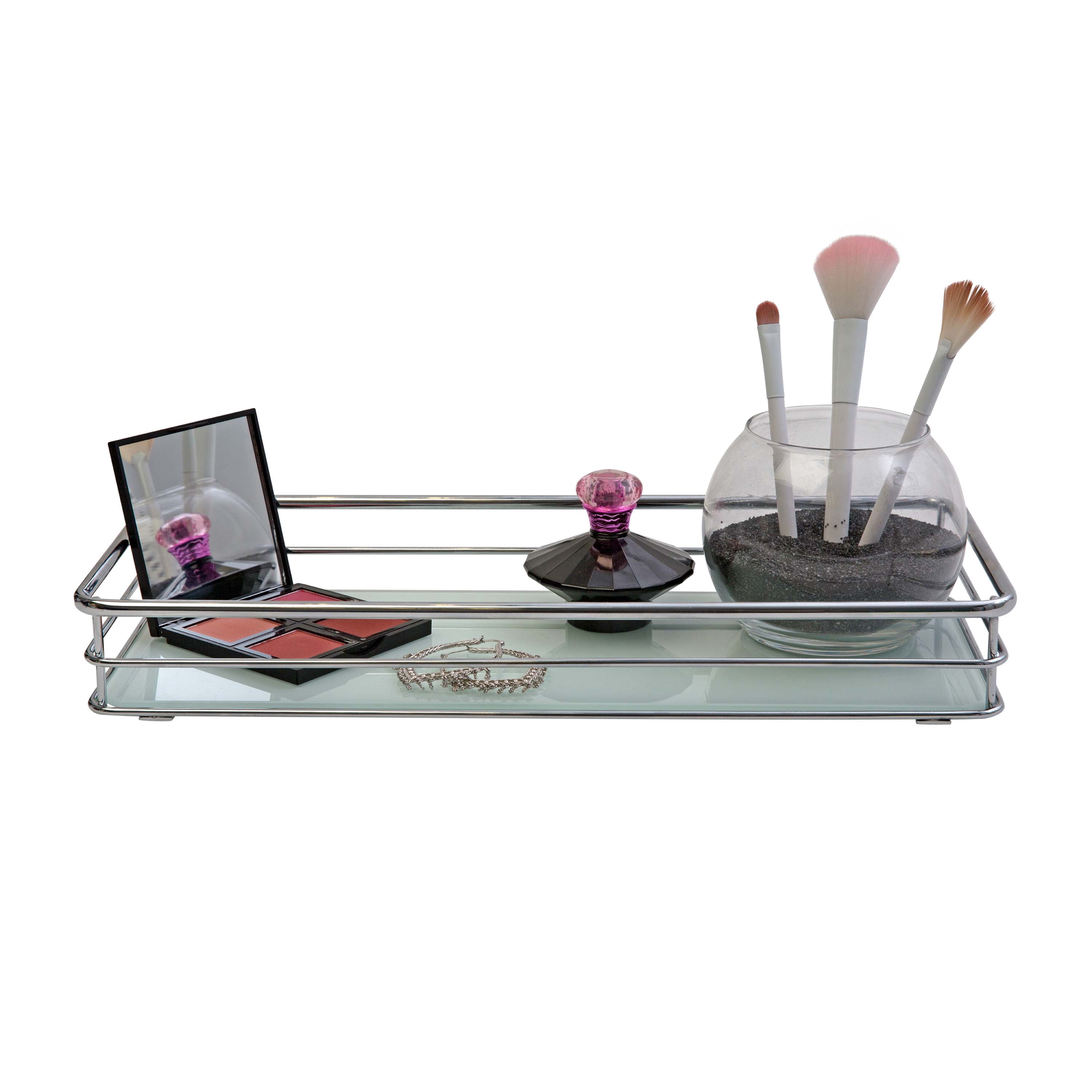 ELLE Paris Limoges Collection Metal Freestanding Vanity Tray Chrome