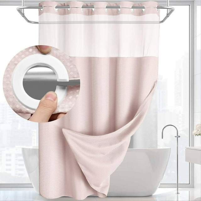 Curtain Window Shower Curtain with No Hook Design Includes Napkin Liner Easy Installation Hotel Style Pattern See-Through Top Window and Washable for Bathroom