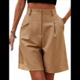 thumbnail image 3 of Pantalones Cortos de Verano para Mujer, con Cintura Elástica, Pierna y Hasta la Rodilla, con Bolsillos, Color Camello, Talla L, 3 of 8