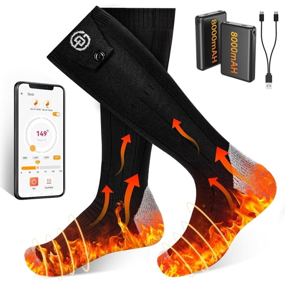 Heated Socks for Men Women, APP Control Rechargeable 8000mAh*2 Battery Electric Socks, Winter Washable Thermal Socks for Outdoor Camping Skiing Fishing Hunting