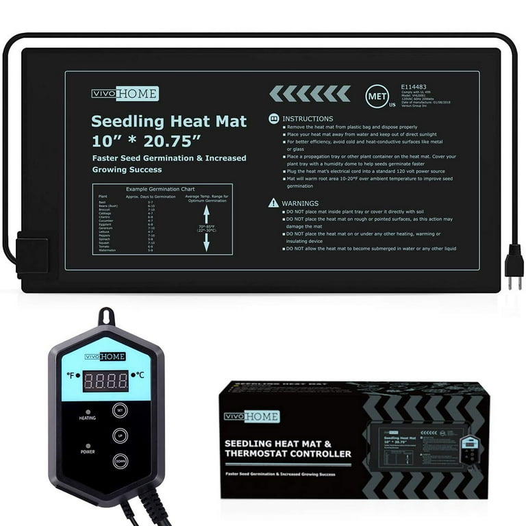 Seedling Heat Mat with Self-Adjusting Dual Digital Display Temperature Controller, 10x20.75 Waterproof Plant Heating Pad for Germination, Hydroponic