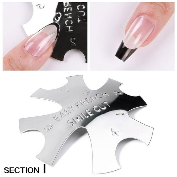 Plantilla de uñas francesas de cristal de acero inoxidable, plantilla de modelado de color