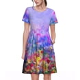 thumbnail image 1 of Disketp Colorful Purple Cosmos Flower para Vestido de Manga Corta para Mujeres, Vestidos de Verano para Mujeres, Casual y Holgado para la Playa, 1 of 6