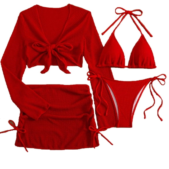 Levmjia Women's Bikini Set Lace Up Solid Color Tummy Control High Waisted Swimwear With Removable Padded Bra Beach Vacation Pool Party