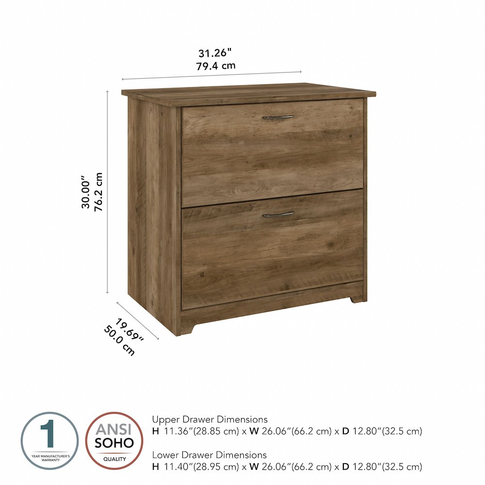 Bush Furniture Cabot Lateral File Cabinet, 2 Drawer, Reclaimed Pine