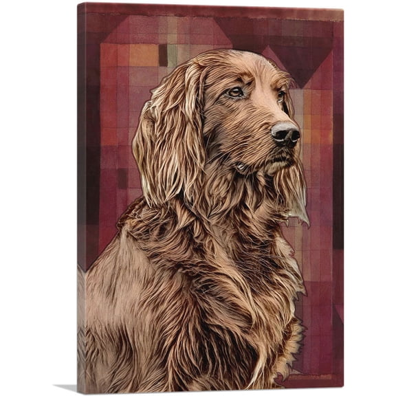 ARTCANVAS Irish Setter Dog Breed Red Geometric Pattern Canvas Art Print - Size: 26" x 18" (0.75" Deep)