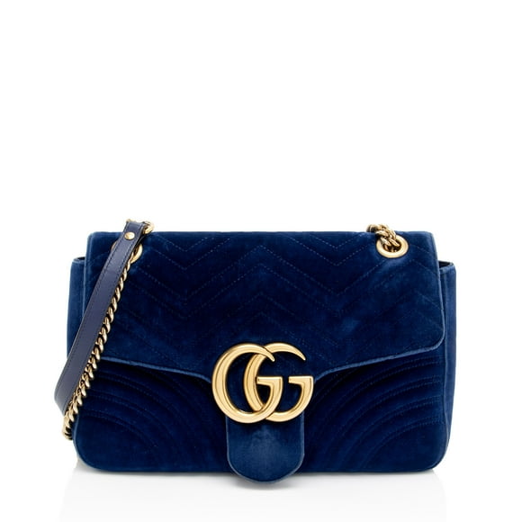 Pre-Owned Gucci Matelasse Velvet GG Marmont Medium Shoulder Bag